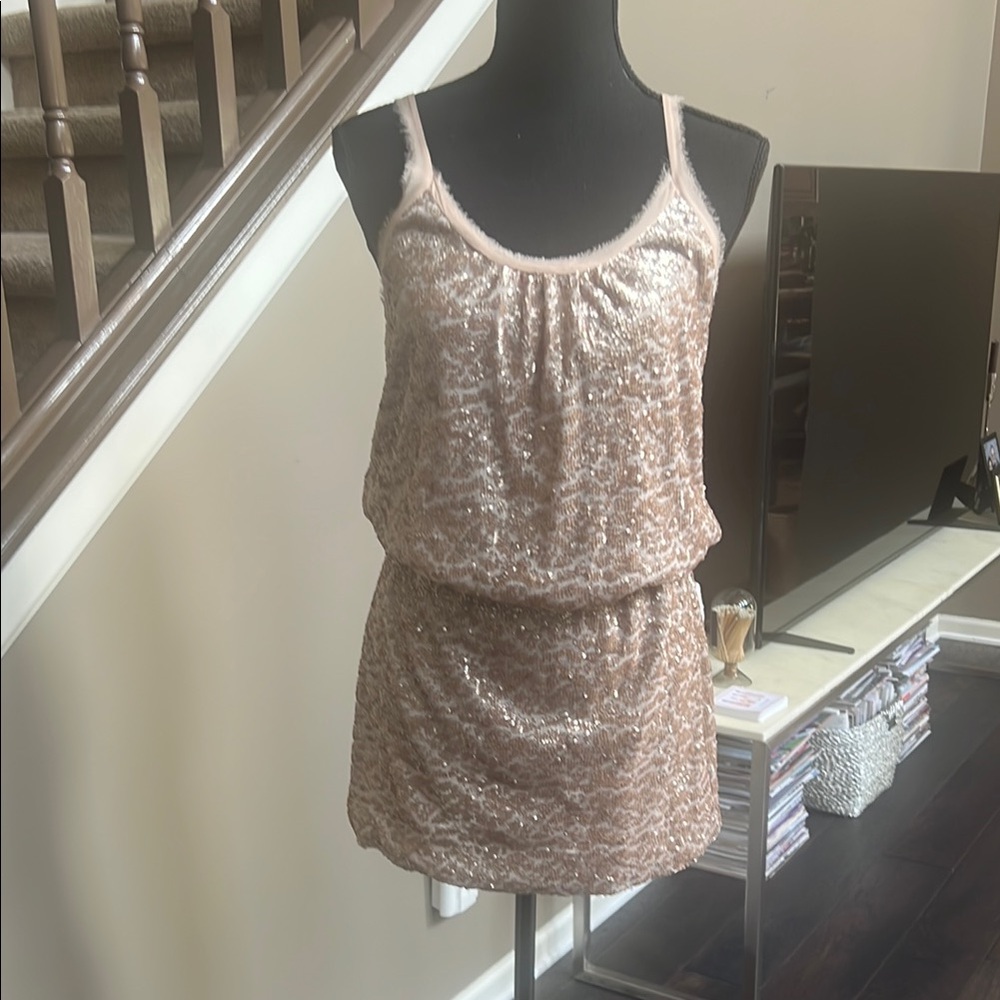 Rebecca Taylor Sparkling Sequin Mini Dress - Rose Gold